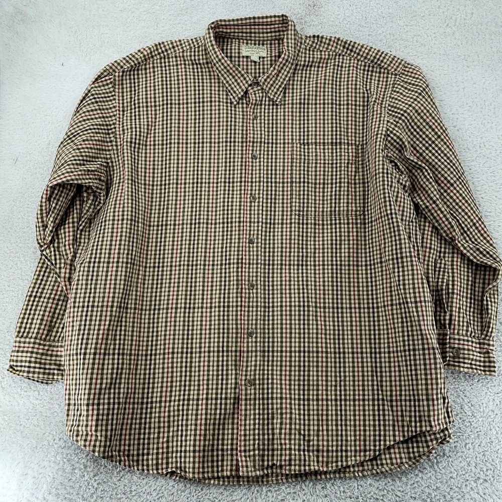Cabela's Shirt Mens 3XL Tall Brown Green Plaid Button Down Long Sleeve Cotton